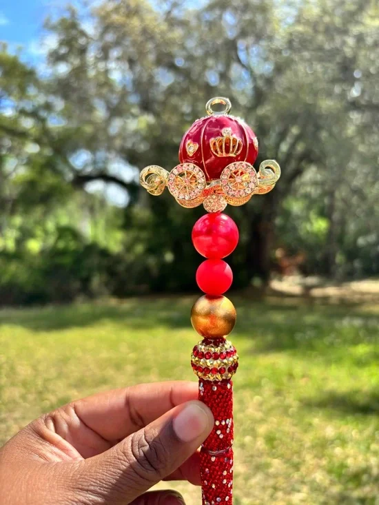 Custom Design Fancy Red & Gold Carriage Beaded Decorative Rhinestone Pen - Picture 3 of 3